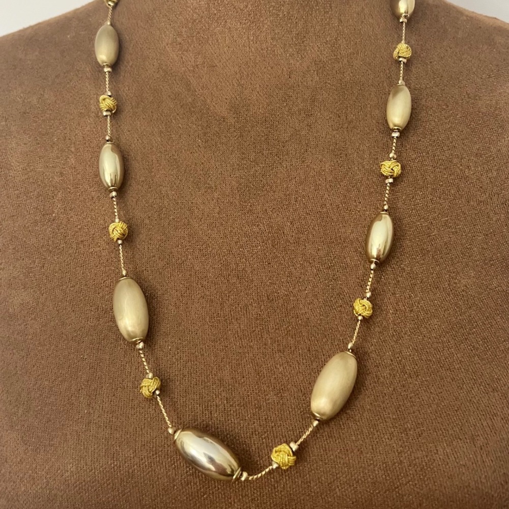 Liz Claiborne Gold Tone Oval Bead on Chain Necklace 24-26 Inch Cottagecorr